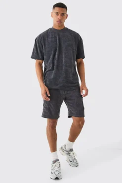 boohooMAN Oversized Extended Neck Towelling T-shirt & Cargo Shorts | UK| Shorts|Sets & Co-Ords