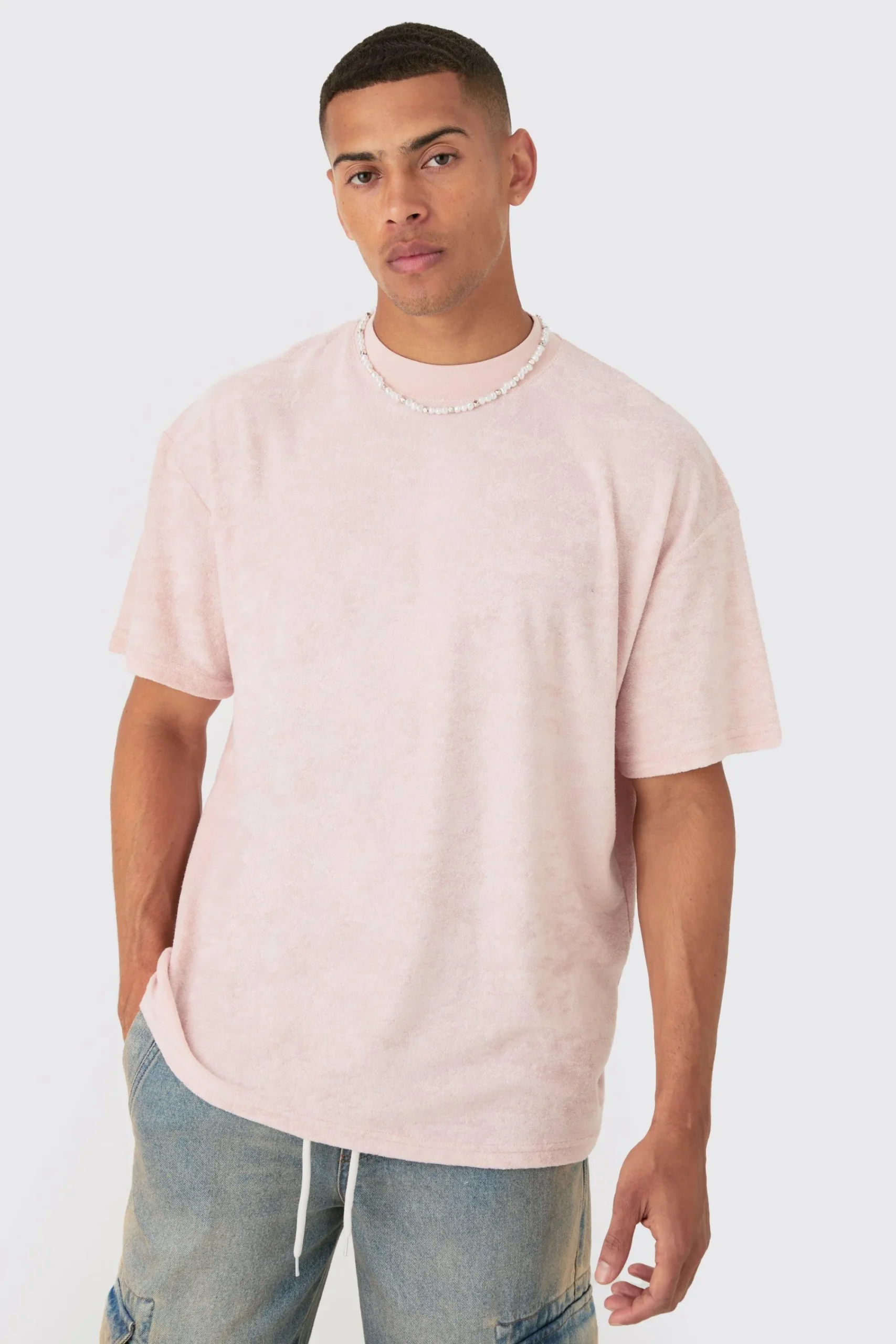 Oversized Extended Neck Towelling T-shirt | UK^boohooMAN New