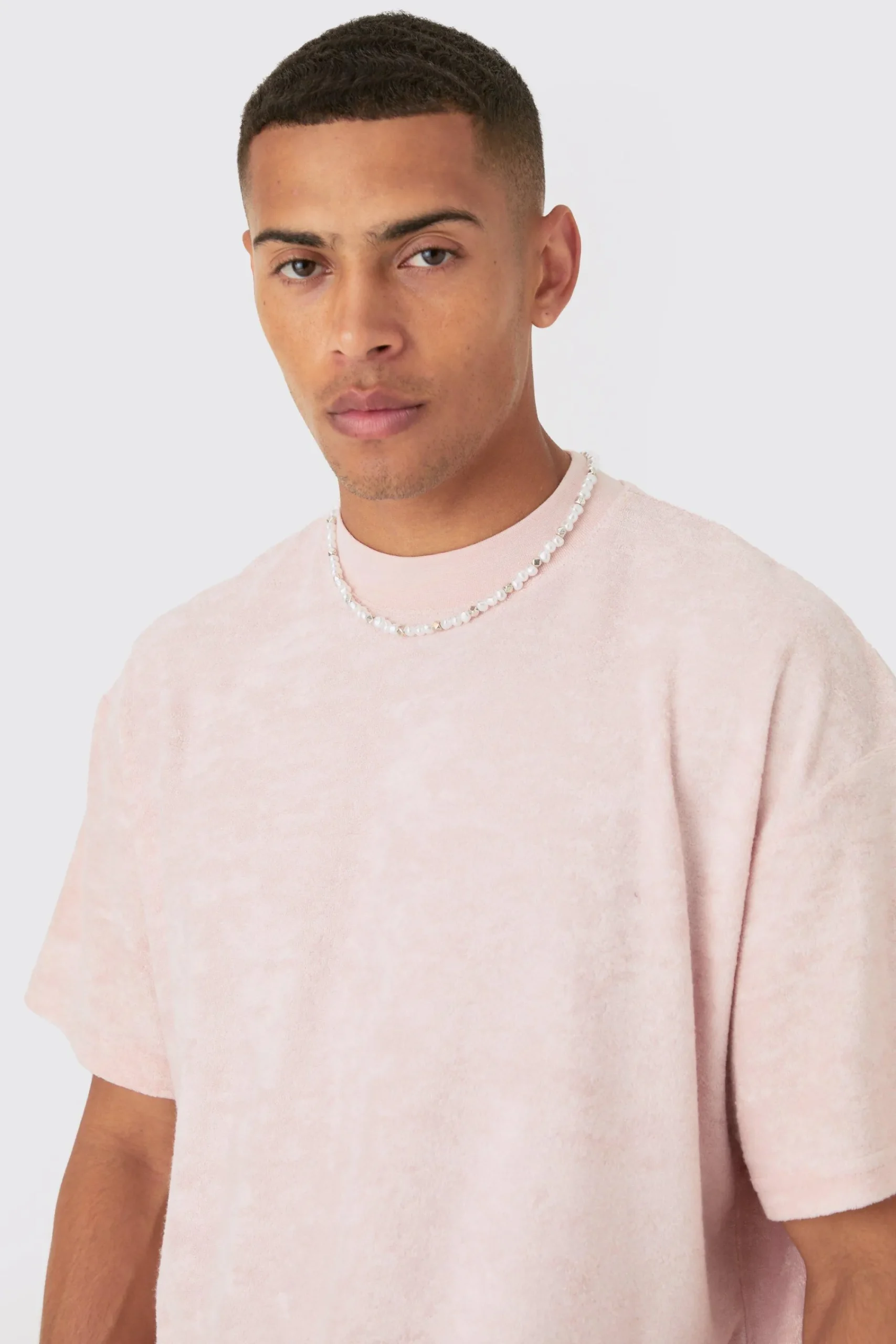 Oversized Extended Neck Towelling T-shirt | UK^boohooMAN New