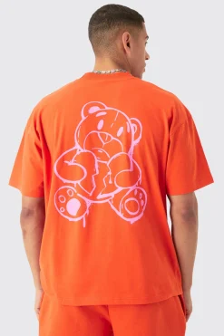 Oversized Extended Neck Teddy Homme Print T-shirt | UK^boohooMAN Discount