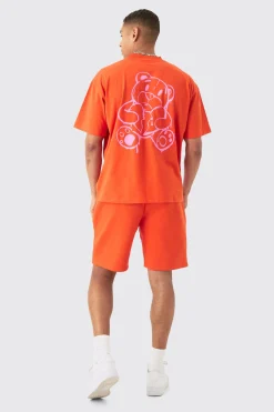 Oversized Extended Neck Teddy Homme Print T-shirt | UK^boohooMAN Discount