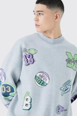 boohooMAN Oversized Extended Neck Varsity Badge Sweatshirt Tracksuit | UK| Tracksuits