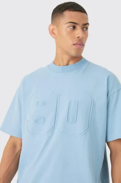 Oversized Extended Neck Varsity Embossed T-shirt | UK^boohooMAN