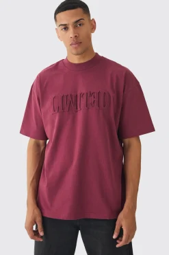 Oversized Extended Neck Varsity Embossed T-Shirt | UK^boohooMAN Best