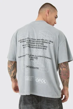 Oversized Extended Neck Washed M Graphic T-shirt | UK^boohooMAN Online