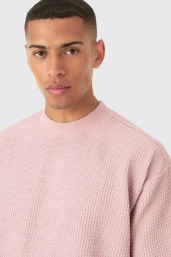 Oversized Extended Neck Waffle T-shirt | UK^boohooMAN Hot