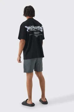 boohooMAN Oversized Extended Neck Worldwide Back Print T-shirt & Swim Set | UK| Sets & Co-Ords|Tracksuits