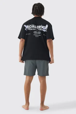 boohooMAN Oversized Extended Neck Worldwide Back Print T-shirt & Swim Set | UK| Sets & Co-Ords|Tracksuits