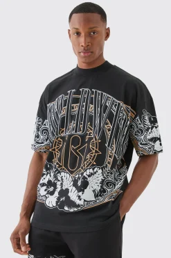 Oversized Extended Neck Worldwide Large Graphic T-shirt | UK^boohooMAN Clearance