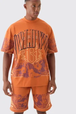 boohooMAN Oversized Extended Neck Worldwide Graphic T-shirt & Shorts Set | UK| Sets & Co-Ords|Tracksuits