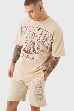 boohooMAN Oversized Extended Neck Wyoming Large Graphic Shorts Set | UK| Tracksuits