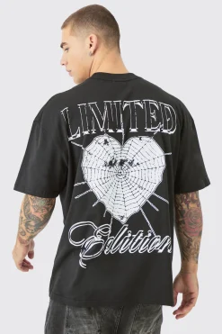 Oversized Extended Neck Web Heart Back Print T-shirt | UK^boohooMAN
