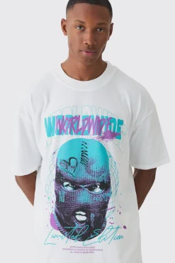 Oversized Extended Neck Worldwide Distressed T-shirt | UK^boohooMAN Discount