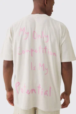 Oversized Extended Neck Washed Competition Slogan T-shirt | UK^boohooMAN Sale