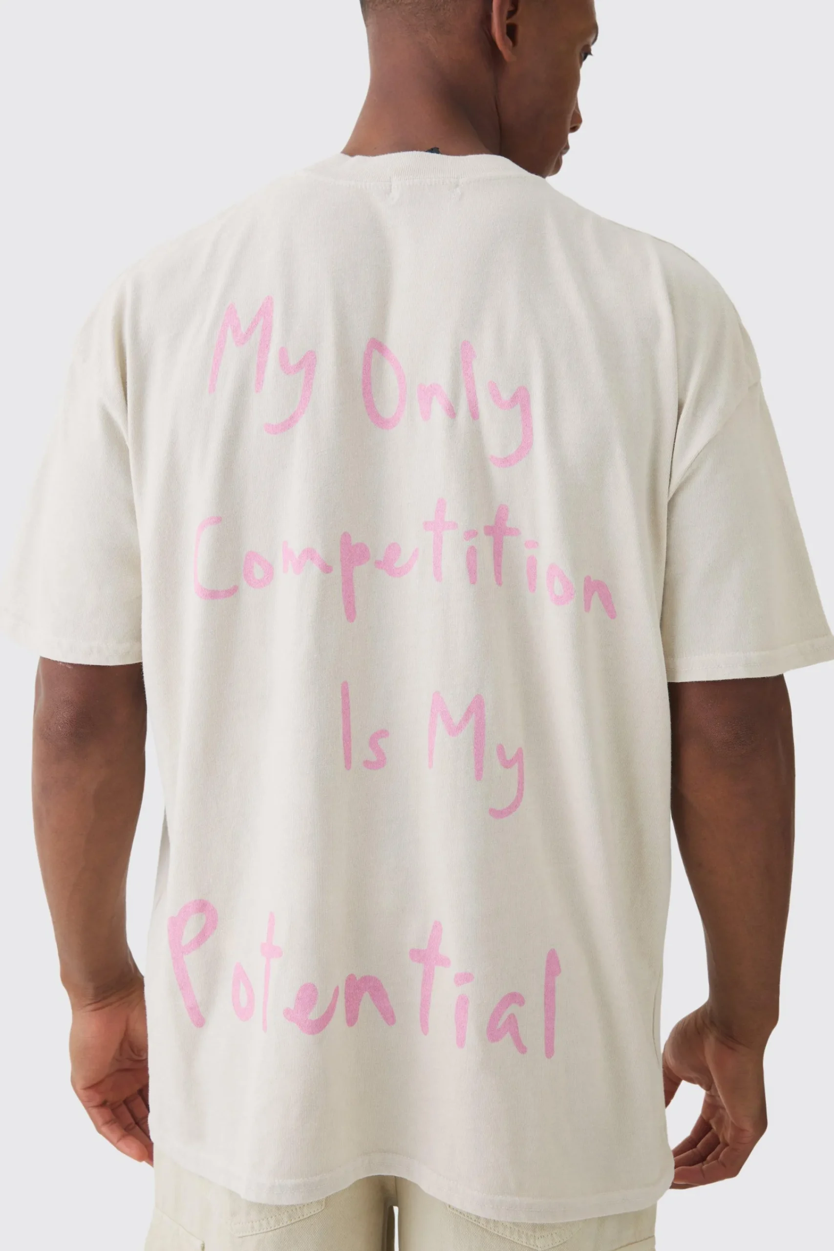 Oversized Extended Neck Washed Competition Slogan T-shirt | UK^boohooMAN Sale