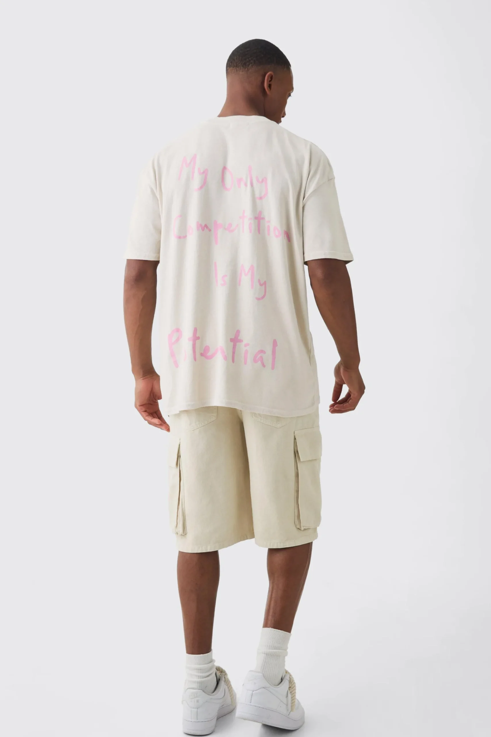 Oversized Extended Neck Washed Competition Slogan T-shirt | UK^boohooMAN Sale