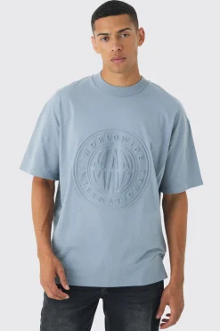 Oversized Extended Neck Worldwide Embossed T-Shirt | UK^boohooMAN Online