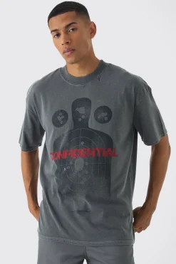 Oversized Extended Neck Wash Distressed Printed T-Shirt | UK^boohooMAN Outlet