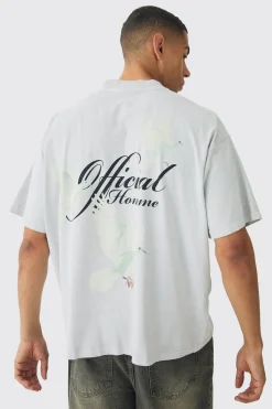 Oversized Extended Neck Washed Dove Back Print T-Shirt | UK^boohooMAN Hot