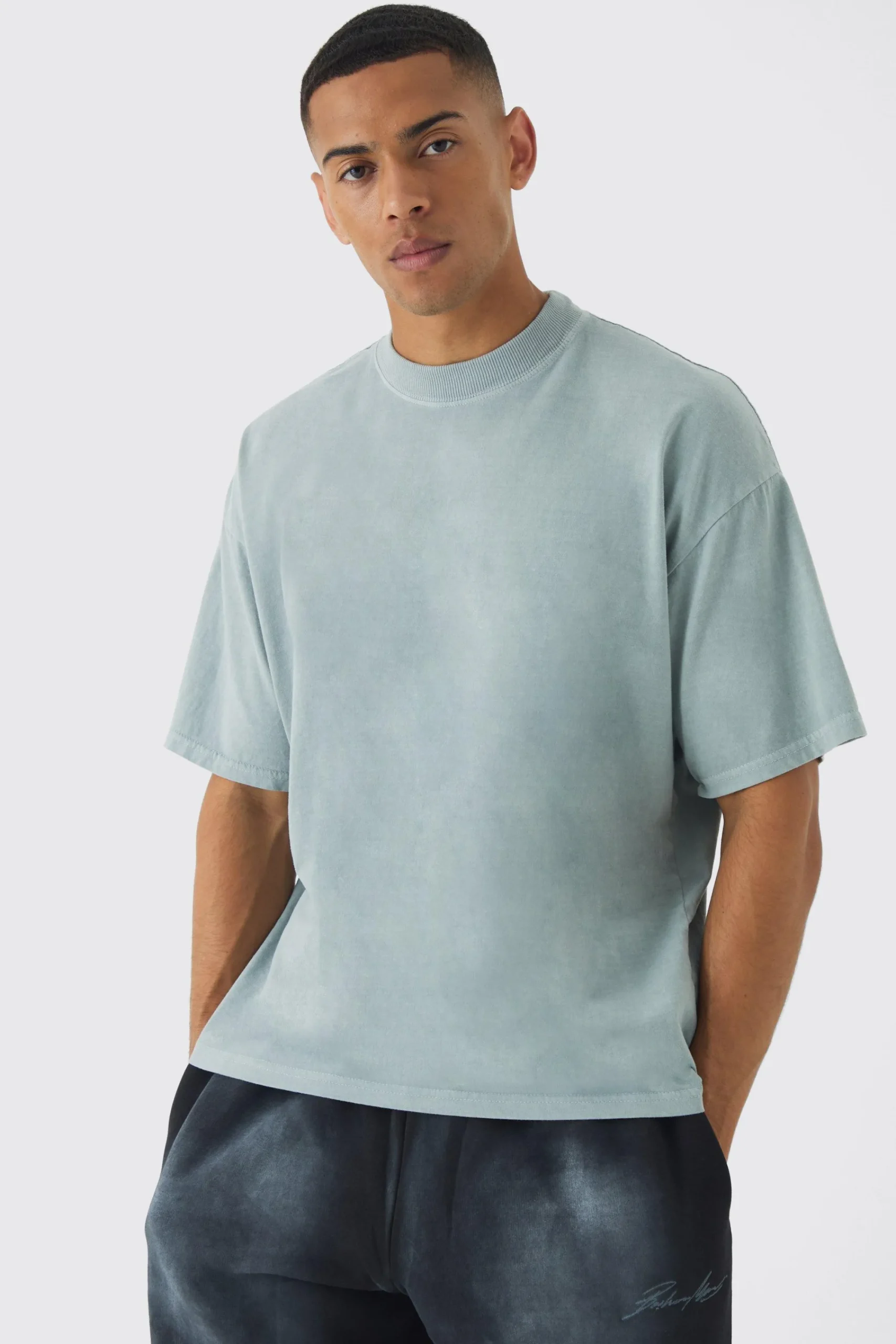 Oversized Extended Neck Washed T-shirt | UK^boohooMAN Sale