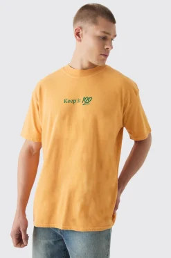 Oversized Extended Neck Washed Keep It Real Print T-Shirt | UK^boohooMAN Outlet