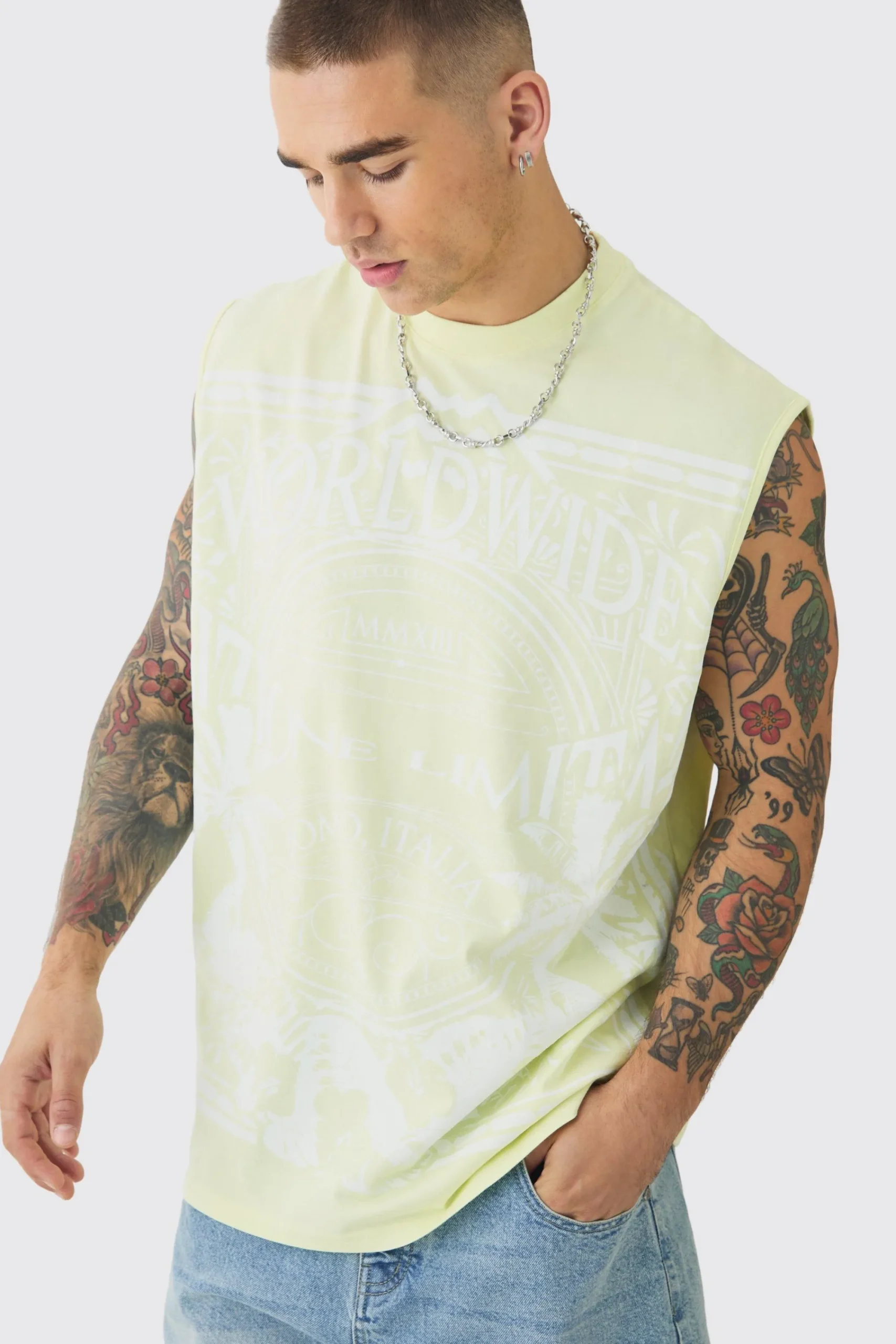 Oversized Faded Large Graphic Tank | UK^boohooMAN Outlet