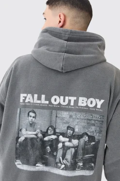 boohooMAN Oversized Fall Out Boy Band License Wash Hoodie | UK| Hoodies & Sweatshirts