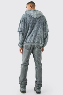 boohooMAN Oversized Faux Layer Acid Wash Embroidered Hoodie | UK| Hoodies & Sweatshirts
