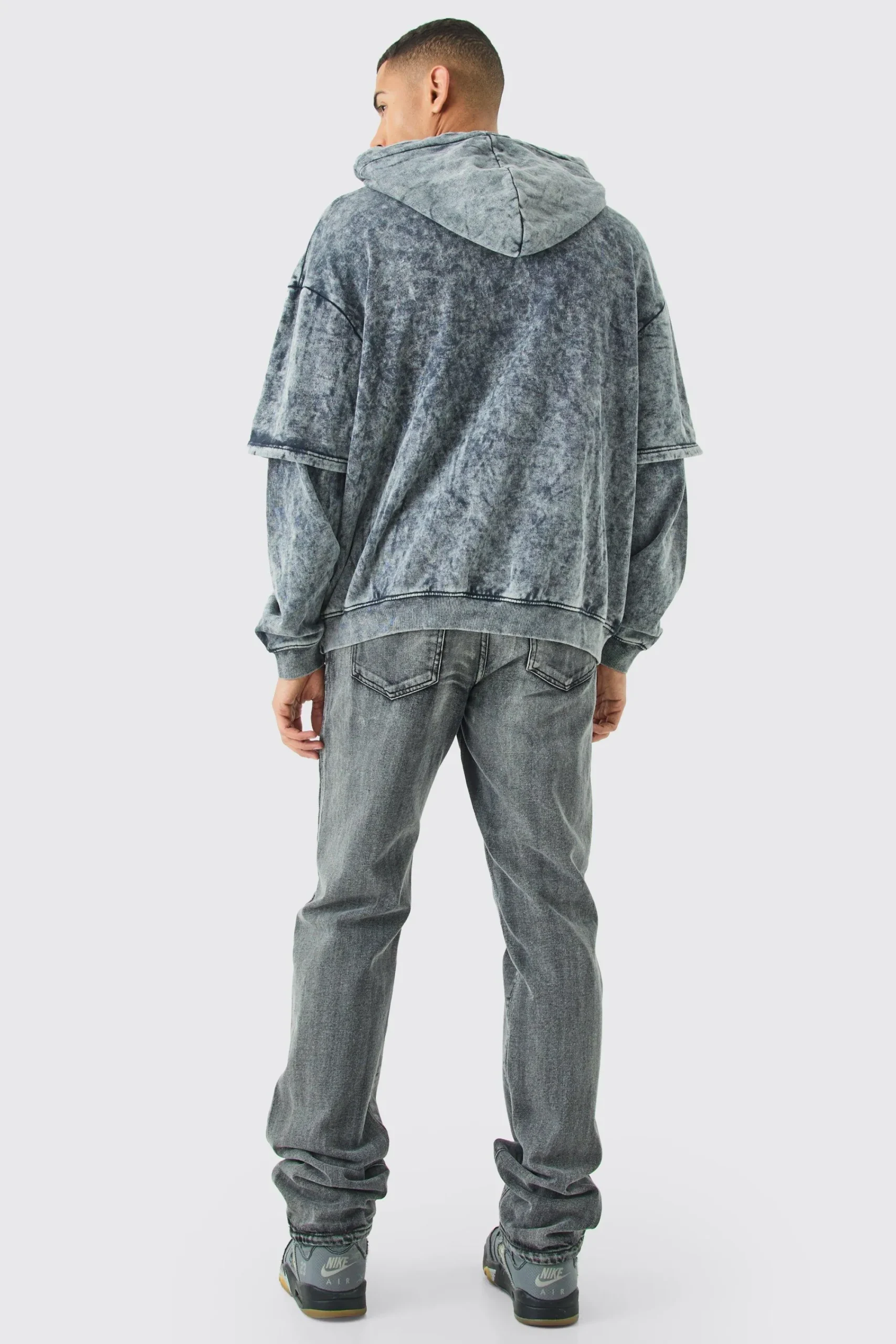 boohooMAN Oversized Faux Layer Acid Wash Embroidered Hoodie | UK| Hoodies & Sweatshirts