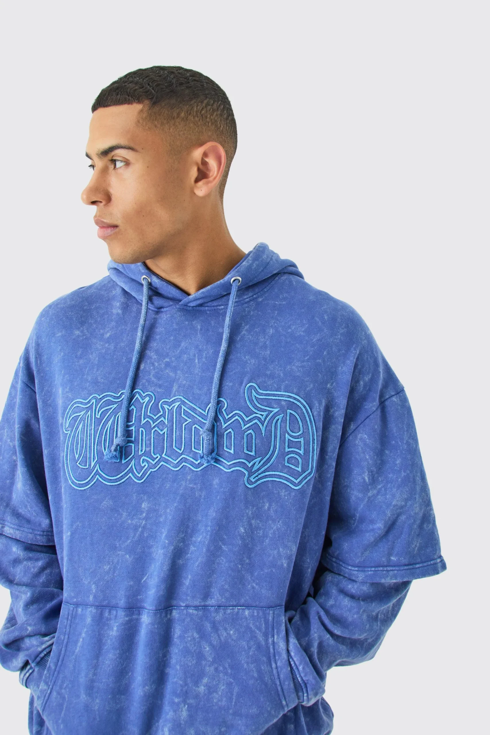 boohooMAN Oversized Faux Layer Acid Wash Embroidered Hoodie | UK| Hoodies & Sweatshirts