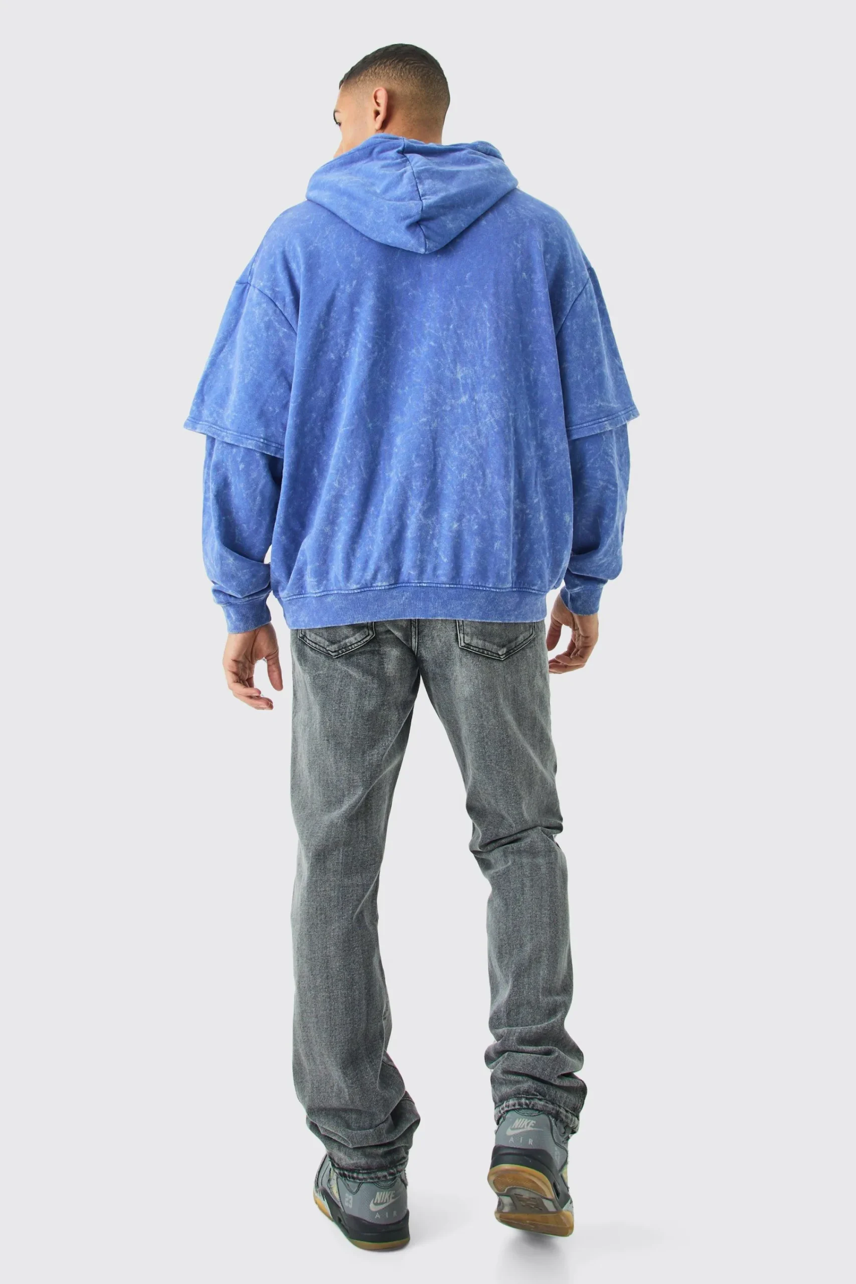 boohooMAN Oversized Faux Layer Acid Wash Embroidered Hoodie | UK| Hoodies & Sweatshirts