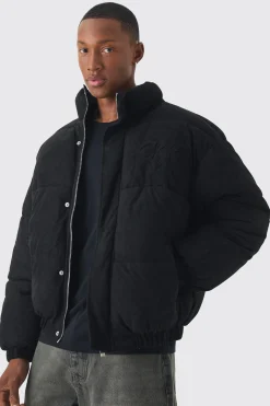boohooMAN Oversized Faux Suede Worldwide Funnel Neck Puffer In | UK| Coats & Jackets