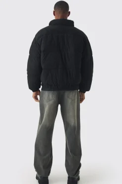 boohooMAN Oversized Faux Suede Worldwide Funnel Neck Puffer In | UK| Coats & Jackets