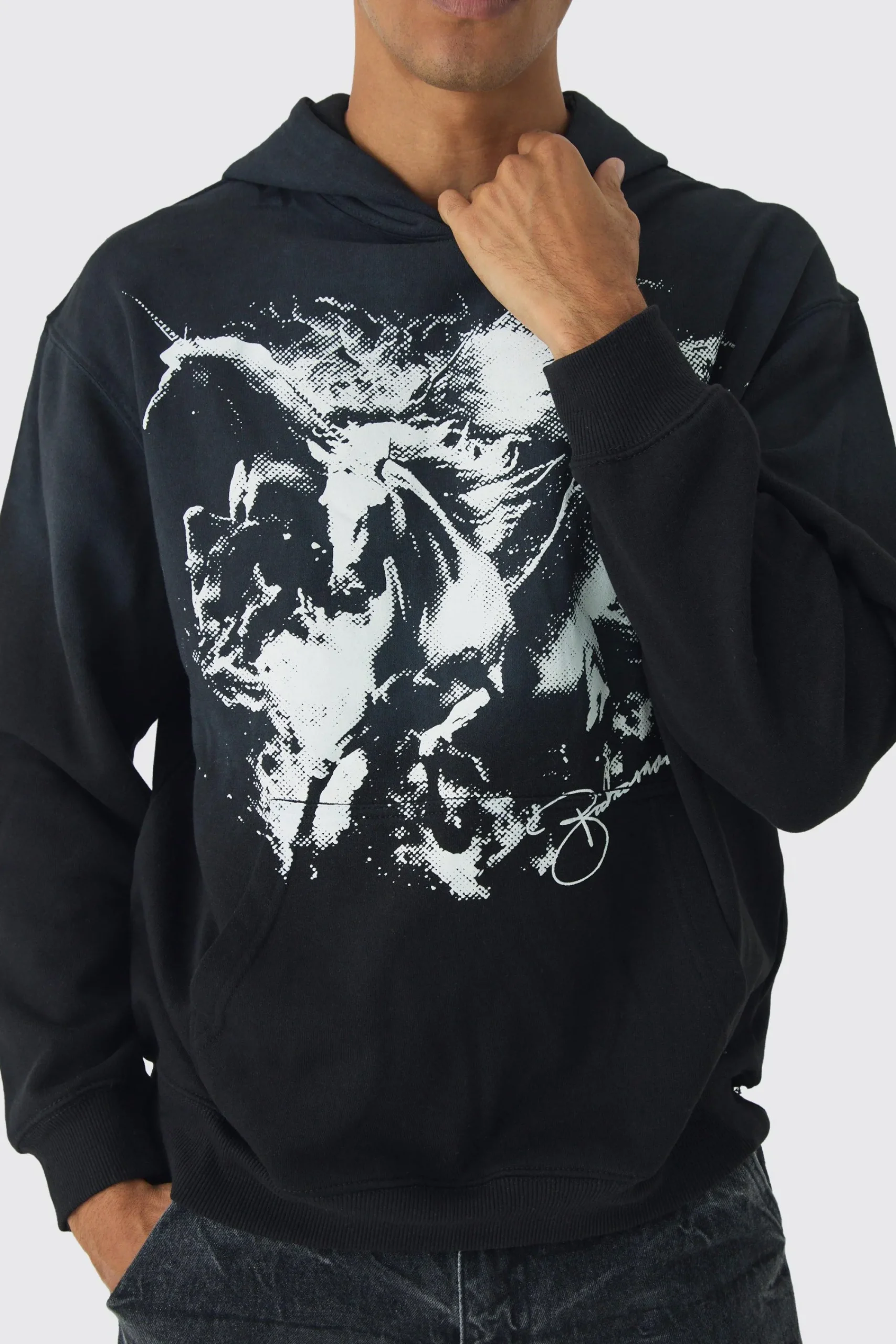 boohooMAN Oversized Flame Horse Printed Spray Wash Hoodie | UK| Hoodies & Sweatshirts