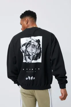 boohooMAN Oversized Floral Back Graphic Sweatshirt | UK| Hoodies & Sweatshirts