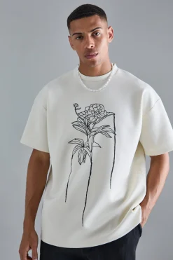 Oversized Floral Line Drawing Scuba T-shirt | UK^boohooMAN Online