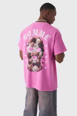 Oversized Floral Mask Graphic Wash T-shirt | UK^boohooMAN Clearance