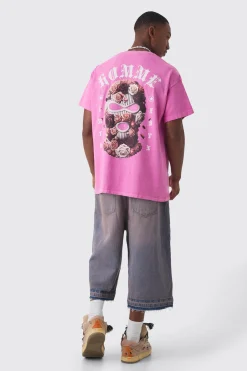 Oversized Floral Mask Graphic Wash T-shirt | UK^boohooMAN Clearance