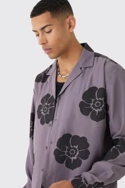 boohooMAN Oversized Floral Print Soft Twill Long Sleeve Shirt | UK| Shirts