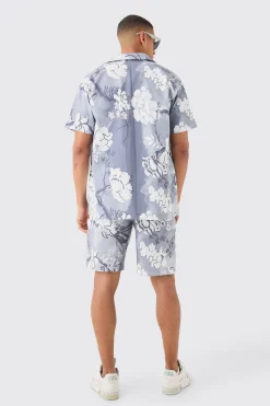 boohooMAN Oversized Floral Printed Pleated Shirt & Short Set | UK| Sets & Co-Ords