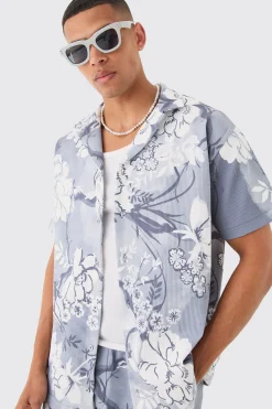 boohooMAN Oversized Floral Printed Pleated Shirt & Short Set | UK| Sets & Co-Ords