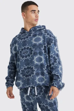 boohooMAN Oversized Fringed Heavyweight Jacquard Tapestry Hoodie | UK| Hoodies & Sweatshirts