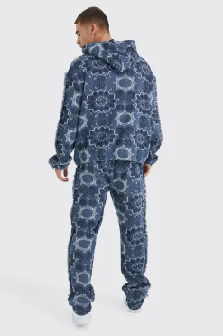 boohooMAN Oversized Fringed Heavyweight Jacquard Tapestry Hoodie | UK| Hoodies & Sweatshirts