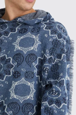 boohooMAN Oversized Fringed Heavyweight Jacquard Tapestry Hoodie | UK| Hoodies & Sweatshirts