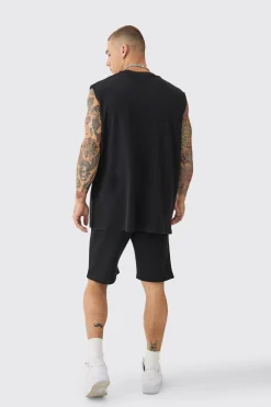 Oversized Game Over Rib Printed Tank & Shorts Set | UK^boohooMAN