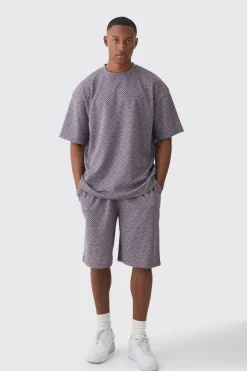 boohooMAN Oversized Geo Jacquard T-shirt & Short Set | UK| Sets & Co-Ords|Tracksuits