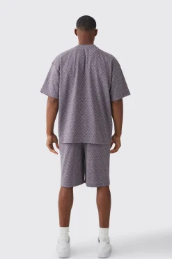 boohooMAN Oversized Geo Jacquard T-shirt & Short Set | UK| Sets & Co-Ords|Tracksuits