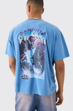Oversized Godzilla Anime Wash License Back Print T-shirt | UK^boohooMAN Online