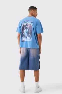Oversized Godzilla Anime Wash License Back Print T-shirt | UK^boohooMAN Online