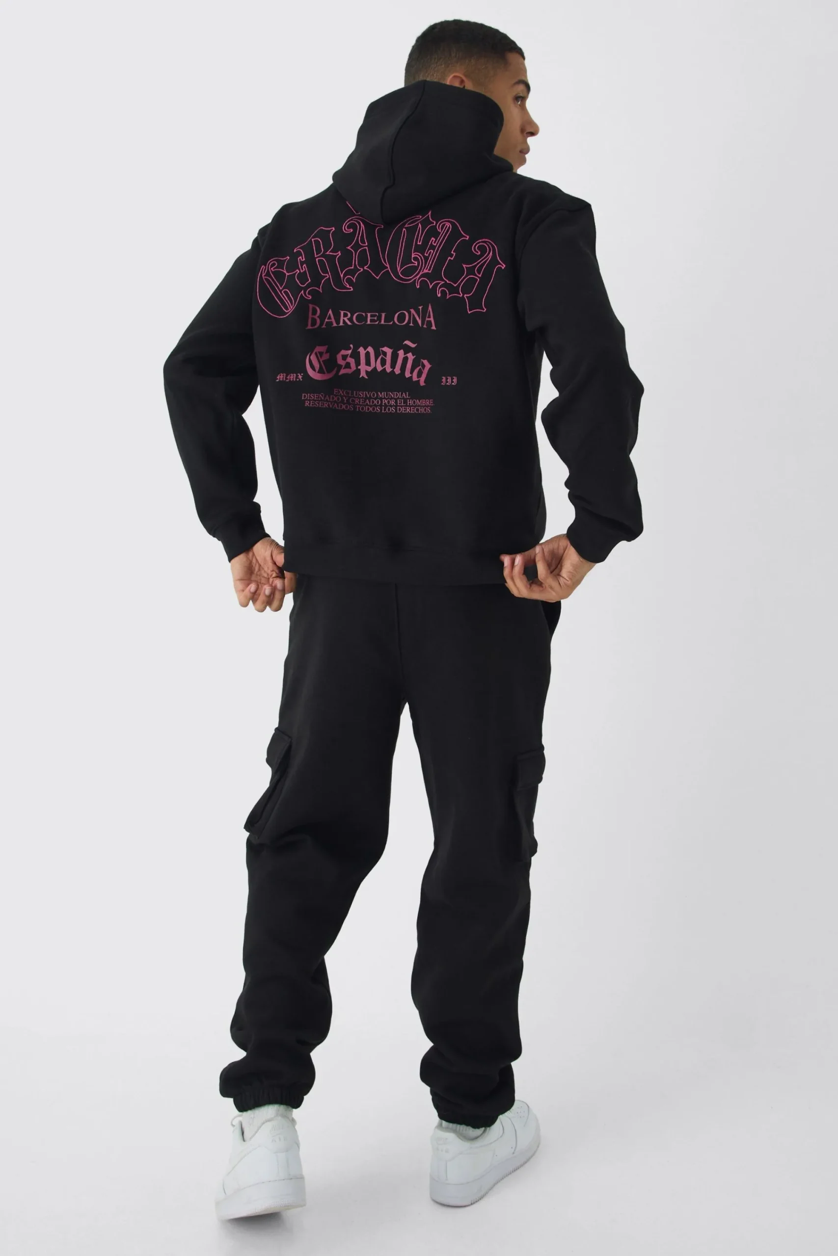 boohooMAN Oversized Gothic Embroidered Cargo & Hoodie Tracksuit | UK| Tracksuits|Hoodies & Sweatshirts